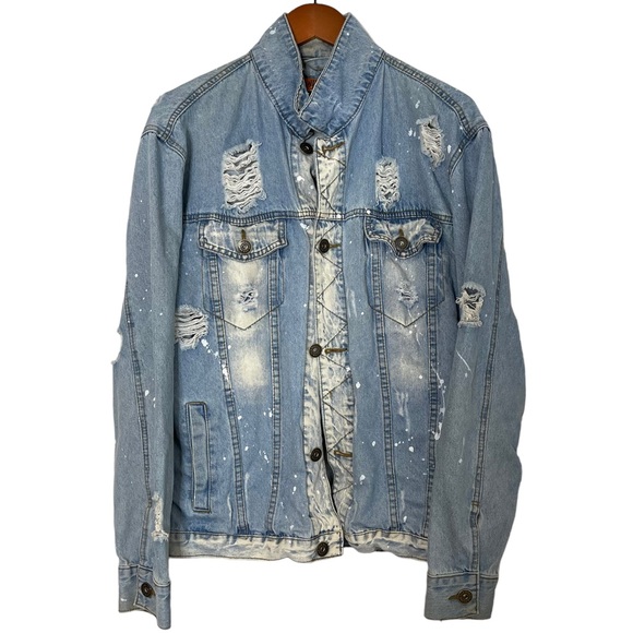 Rolling Paper Other - Rolling Paper Men's Ripped and Torn Bleach Splattered Denim Jean Jacket Size XL